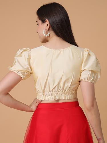 Image of Frolic Rolic Premium Silk V-Neck Blouse Readymade Saree Blouse - Designer Puff Sleeve Blouse for Wedding