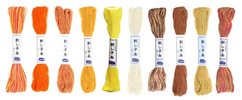 Image of Olympus Sashiko Thread 20m Skein Color Bundles (Yellows, Oranges & Browns - 10 Pieces)