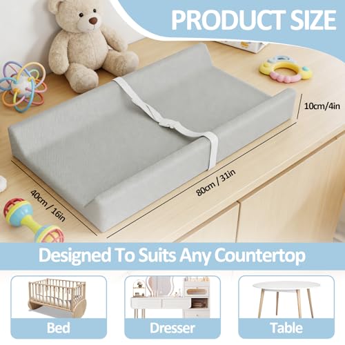 Anti Roll Baby Changing Mat, 80x40x10cm Soft Baby Change Mat Waterproof with Adjustable Safety Strap - Image 2