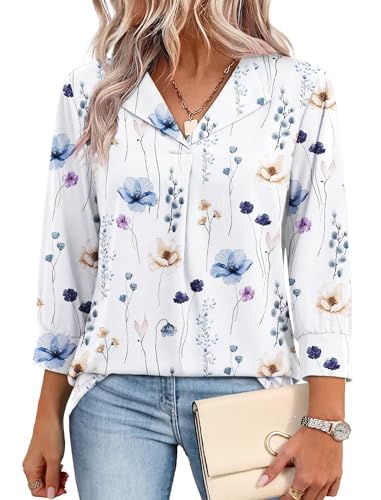 Image of WIHOLL 3 /4 Length Sleeve Womens Tops Dressy Casual Blouses Summer Spring Trendy Business Outfits Fashion Clothing