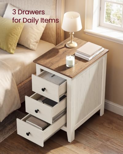 Image of VASAGLE Side End Table with 3 Storage Drawers, Nightstand Farmhouse