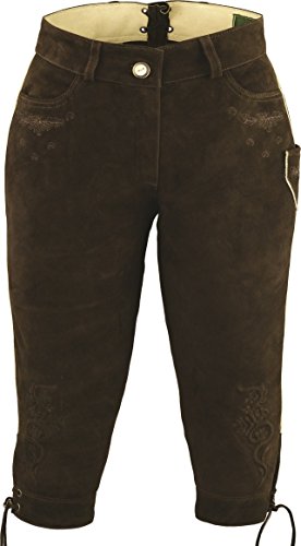 Kniebundhose Leder Damen Wildbock - Trachtenlederhose mit Reißverschluss- Damen Kniebundlederhose -Trachten Lederhose- Trachtenhose Knielang aus echt Leder Beige und Braun (34, Beige)