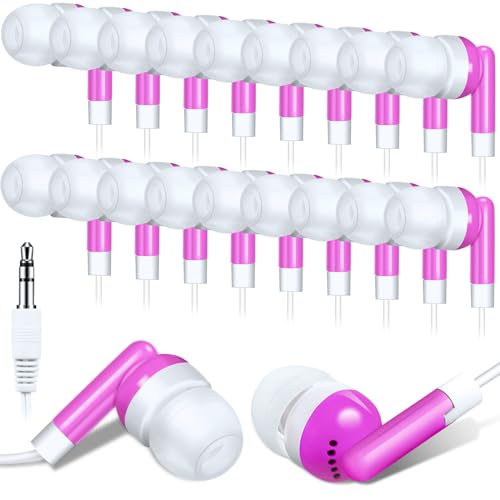 Image of Konohan 100 Pcs Bulk Earbuds with Wire Basic Headphones in Ear for Libraries Laptop, No Microphone 3.5 mm Jack Earbuds Dot Headphones, Individually Bagged (Pink)