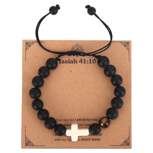 Mikovivi Cuentas Pulsera Cruz para Hombres y Mujeres, Religiosa Pulsera Cristiana Versículo Bíblico Idea de regalo de Joyería para Bautismo Comedor Cumpleaños Aniversario