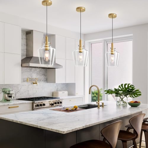 Image of Glass Pendant Lighting for Kitchen Island Entryway 1 Pack Gold Clear 8 Inch