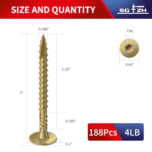 Image of #14 x 2 Inch Outdoor Structural Wood Deck Screws (188Pcs /4lb), Carbon Steel, Tan, Flat Head, Rust Resistant Epoxy Coated, T30 Star Bit