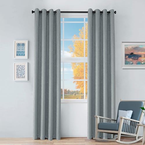 SUPERIOR Senna Semi Blackout Curtains - Vintage Solid Textured Design - 52" x 96" - Grommet Header - Sun Blocking & Room Darkening Drapes for Bedroom, Living Room - Set of 2 Panels - Chrome