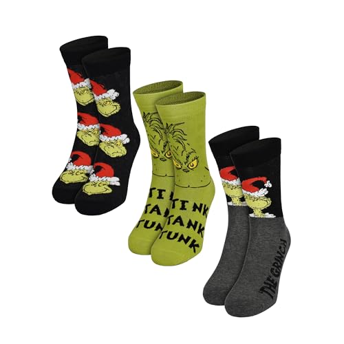 United Labels 3 Paar Der Grinch Socken für Damen und Herren 40/45 Unisex Strümpfe Weihnachten Weihnachtssocken lustig