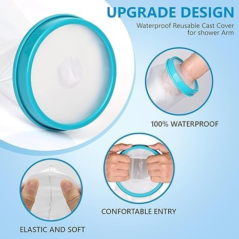 JAMBUVANTI Hand Cast Covers for Shower Arm, Waterproof Cast Cover Arm Adult, Soft Comfortable Cast Protector for Shower Arm, Reusable Elastic Cast Bag for Bandage 1