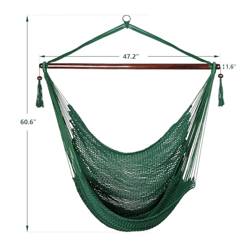 Image of Bathonly Large Hammock Chair with Spreader Bar, Caribbean Hammock Swing Chair, XL Hammock Chair Outdoor Indoor, 330 LBS Weight Capacity, Green