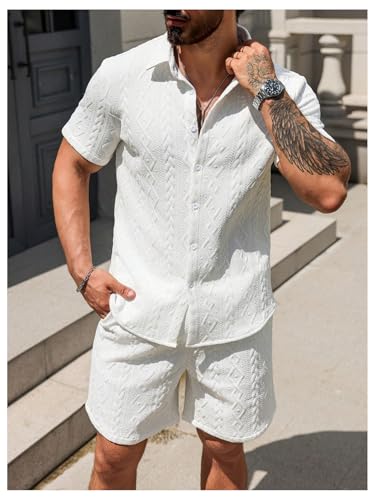 Men's 2 Piece Beach Vacation Outfits Short Sleeve Button Down Shirt and Shorts Clothing Set4