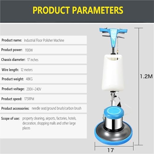 Máquina pulidora de suelos resistente con 3 almohadillas de limpieza para limpieza y pulido de suelos duros comerciales