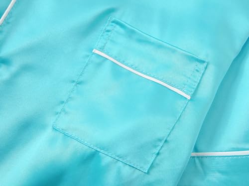 Tebbis Satin Pajamas for Girls - Neon Pink Cute Silky Short Sleeves & Pants Sleepwear PJ Set Size 6/7-163