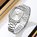 Gosasa Men’s Minimalist Square Quartz Watch Fashion Business Casual Analog Wristwatch Waterproof Stainless Steel Band with Date Display (Silver)