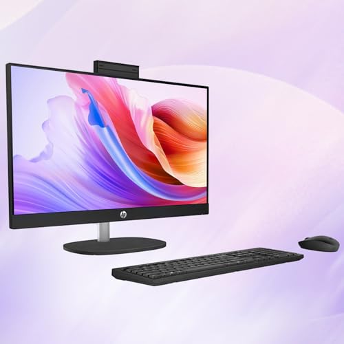 Image of HP 24 inch All-in-One Desktop PC, FHD IPS Touch Screen, AMD Ryzen 5 7520U Processor, 16GB Memory, 1TB SSD, Microsoft Copilot, 99% sRGB, Wireless Keyboard & Mouse, Anti-glare, Wi-Fi6, USB Type-C, Jet black