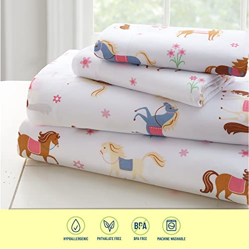 Wildkin Kids 4 Pc Toddler Bed In A Bag For Boys And Girls, Microfiber Bedding Set Includes Comforter, Flat Sheet, Fitted Sheet, And One Pillow Case (Horses) #TOP2