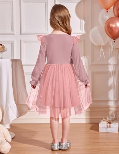 Image of Arshiner Toddler Girls Tulle Dresses with Bow Tie Fall Winter Long Sleeve Formal Party Dress 1-7 Y