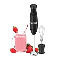 BELLA Immersion Hand Blender, Portable Mixer with Whisk Attachment - Electric Handheld Juicer, Shakes, Baby Food and Smoothie Maker, Stainless Steel, Black