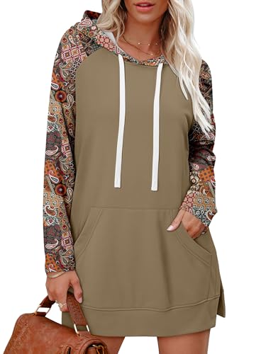 KISSMODA Women Hoodies Dress Long Sweatshirts Dress Raglan Sleeves Oversized Sweatshirts with Pocket 2025 Fall Winter Trendy