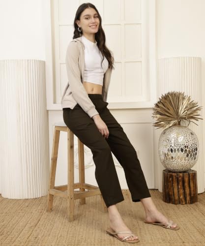 Image of Alan Jones Clothing Women's 100% Cotton Relaxed Ankle Pants | Elastic Waist & Drawstring | Casual Trouser for Everyday Wear