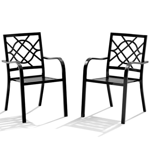 Oakcloud 4 Pieces Patio Wrought Iron Chairs, Metal Outdoor Dining Set, Stackable Bistro Chairs with Armrest for Garden Backyard, 300 LBs, Black