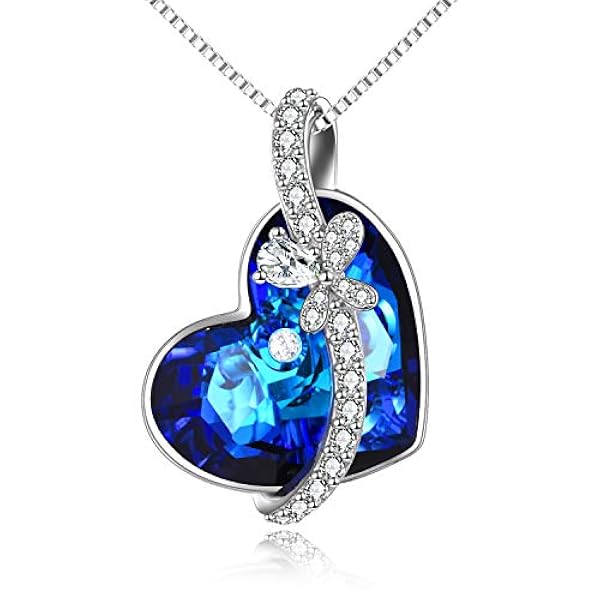AOBOCO Collar con colgante de corazón de mariposa de plata esterlina con cristal de Austria, regalos de joyería de aniversario de cumpleaños para mujeres, madres, novias, hijas, ella