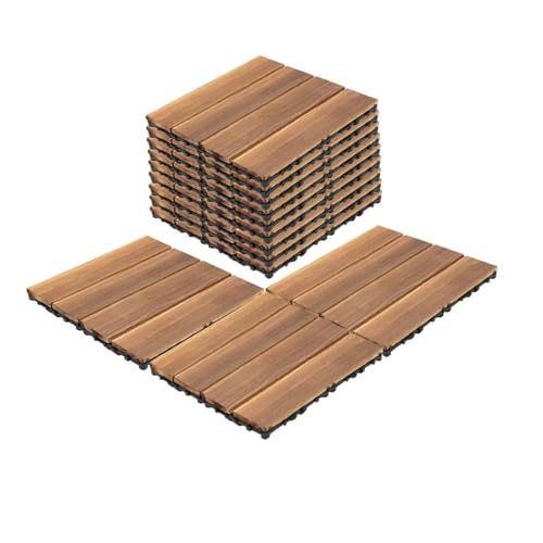 36Pcs Hardwood Interlocking Patio Deck Tiles, Wood Outdoor Flooring with PE Base, 12x12 Inch DIY Snap-Together Floor Tiles for Balcony, Patio, Bathroom, Sauna & Indoor Spaces
