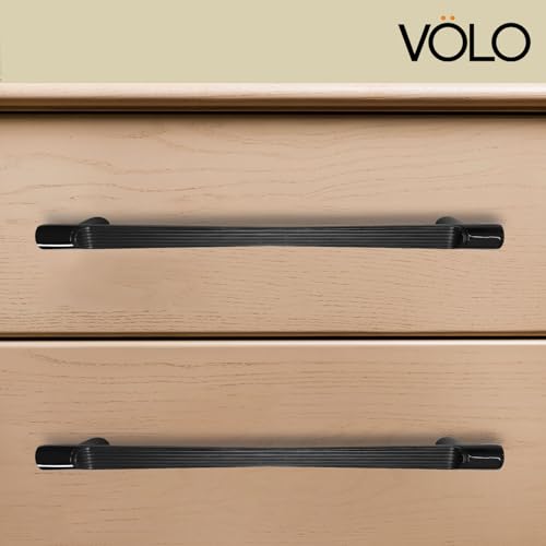 Image of VOLO Wardrobe Cabinet Handle - Sleek Pull Handle for Drawers, Wardrobes, Sliding Doors, and Cabinets in Kitchen, Bedroom, and Office (R-241) (2, Black, 288MM (12 Inch))