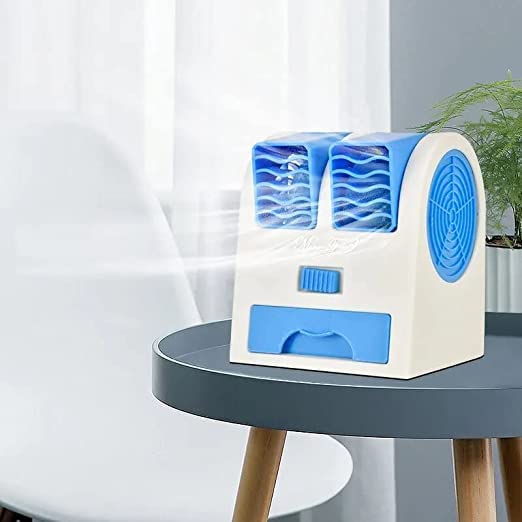 H G Mobile H G International Mini AC USB and Battery Operated Air Conditioner Mini Water Air Cooler Cooling Fan Duel Blower with Ice Chamber Perfect for Temple,Home,Kitchen USE (Pack of 1)