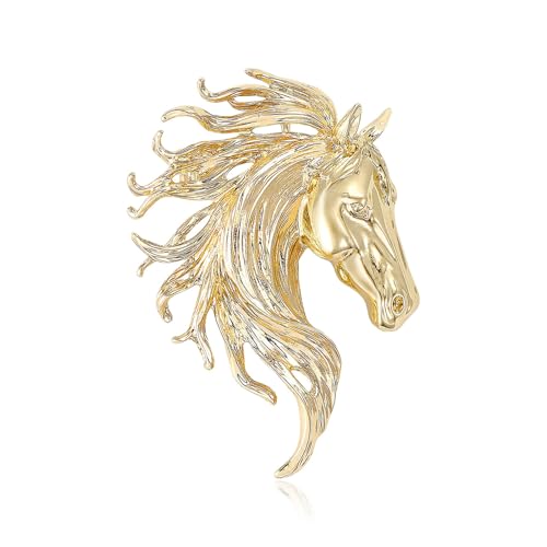 Image of Dreuyet Horse Brooch Pin Horse Racing Suit Lapel Pin for Women Men Rhinestone Antique Gold Horse Animal Brooch Clothing Outfits Accessory Jewelry