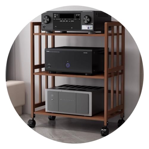 Mueble De Audio HiFi De Bambú De 3/4/5 Niveles, Estante Móvil AV con Ruedas, Soporte para Equipos Estéreo para Organizador De Componentes Multimedia De Cine En Casa. Brown 55 * 38 * 88cm(3Tier)