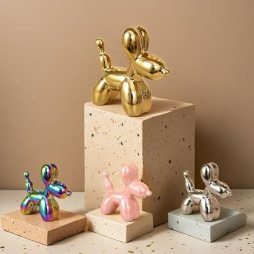 Estatua decorativa de perro globo en cerámica dorada miniatura 4