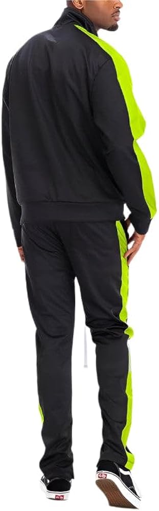 VacationGrabs Men's 2PC Track Sets - Single Stripe Solid Track