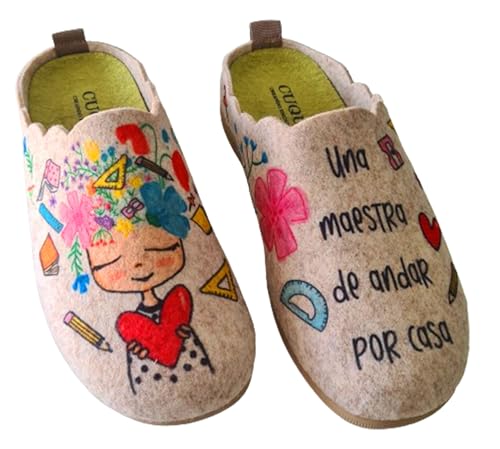 Rodevil Zapatillas fieltro estar por casa para mujer. Maestra. Perfectas para regalar dia de la madre, cumpleaños madres y navidad 38