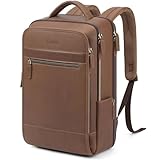 Tzowla Mochila Portatil de Cuero Hombre y Mujere,Mochilas Vintage Cuero Genuino con Puerto de Carga USB/Tipo C para Laptop de 15,6 Pulgadas,Mochila Delgada para Viajes Trabajo y Negocios-Marrón
