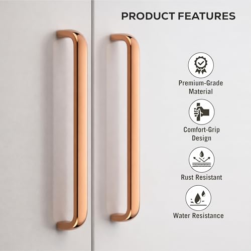 Image of 5.5 Inches PVD Rose Gold Stainless Steel Kitchen Cabinet Handles /Drawer Pull Handles for Cupboard & Almirah /Long Wardrobe & Furniture Door Handles(Pack of 6)