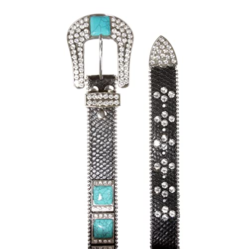 Cowboy Cowgirl Western Rhinestone Leather Belt with Big Turquoise Stone Concho3