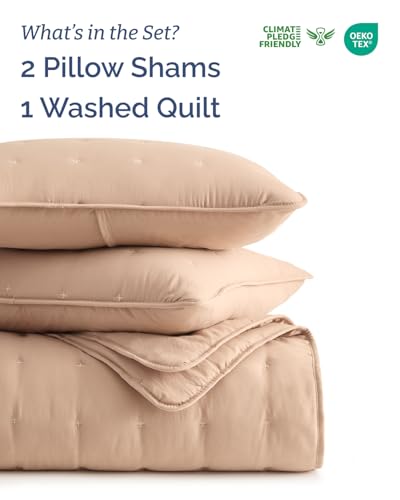 Image of Quilts Full Size - Bedspread for Full Size - Lightweight Comforter Set - Quilt Bedding Set for All-Seasons - Soft, Breathable and Comfy - Summer Coverlet with 2 Pillow Shams - 80 inch x 80 inch, Light Brown