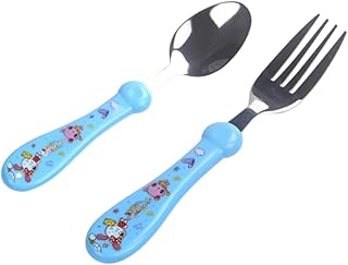 SECFOU Conjunto Garfos Infantis Garfos De Aço Inoxidável Colher De Aço Inoxidável Talheres De Desenho Animado Talheres De Aço Inoxidável Colher Infantil Talheres De Aço Inoxidável Colher