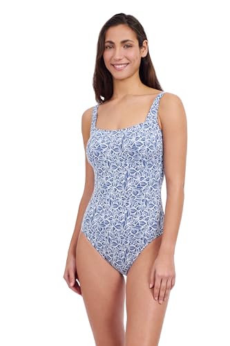 Profile by Gottex Plumeria Textured Leafy Print Versatile & Stylish Women’s Square Neck One Piece Bathing Suit Swim Essential