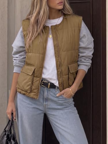 Fisoew Womens Cropped Puffer Vest Zip Up Sleeveless Outerwear with Pockets - image 2