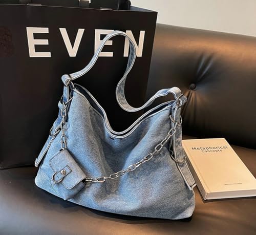 Denim Tote Crossbody Bag for Women Fashion Hobo Tote Shoulder Bag Large Capacity Retro Purse for Daily Use3