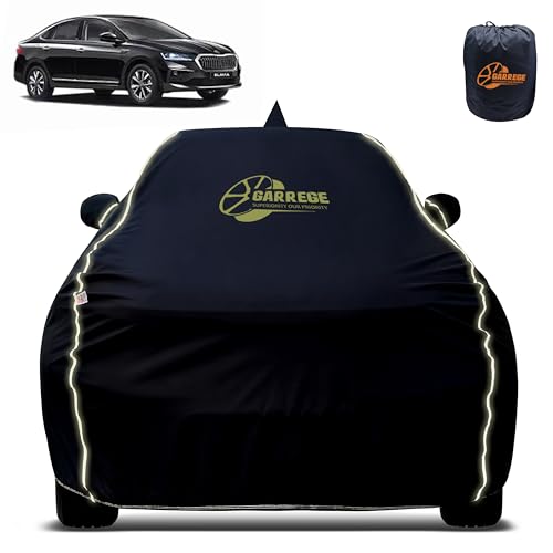 Image of Reflector Waterproof Car Cover for Skoda Slavia with Mirror & Antenna Pocket | All Weather Protection | Washable Fabric | Black Color