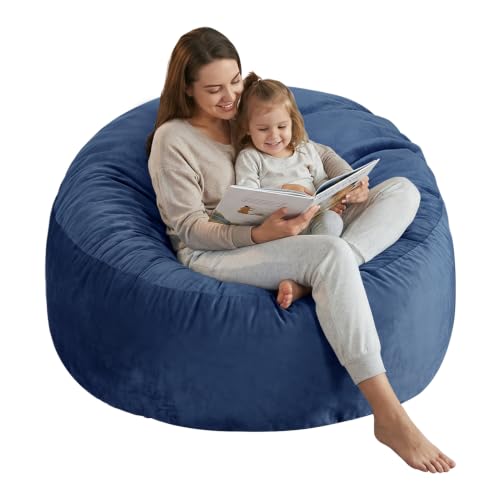 Image of SHOUREN 3 Ft Bean Bag Chair,Bean Bag Chairs for Living Room,3 Foot,Navy | Bean Bag Chairs for Adults,Memory Foam Filling,Beanbag with Filler Included,Soft Velvet Cover,Pocket & Pull-Handle