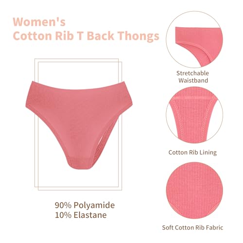 Image of High Waist Thong Women Ribbed Cotton Panties S-4XL Pack 6 | Auithery High Waist Thong Underwear Women Ribbed Cotton Tummy Control Thongs Panties Size S-4XL Pack 6