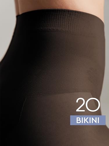 Image of Conte French Cut Sheer Pantyhose Tights with Lace Top Panties Bikini 20 Den, Black (Nero), Small