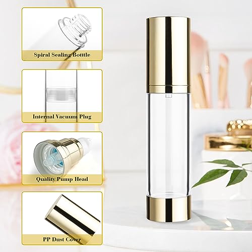 4 Pack 50ml/1.7oz Clear Airless Pump Bottle Plastic Vacuum Pump Press Container Empty Lotion Dispenser for Cream Toiletries Liquid Foundation Cosmetic Sample Travel - Gold2