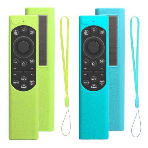 Funda para Samsung Solar Cell Remote Control 2021 2022 BN59 Smart TV Funda Protectora de Silicona Antideslizante a Prueba de Golpes para Control Remoto Samsung(Azul Luminoso + Verde)