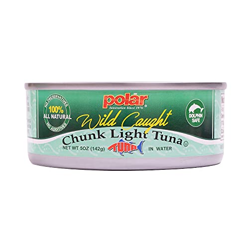 MW Polar All Natural CHUNK LIGHT TUNA in Water, Wild Caught, Sustainable Fishing, Dolphin Safe, Tender, No Preservatives/Residue, GlutenFree, Lean Protein, Kosher, On the Go Meal, 5oz (Pack of 48)