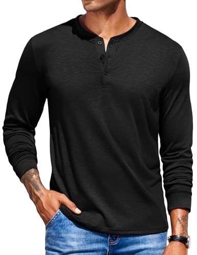COOFANDY Henley Shirt Herren Langarm Longsleeve Tshirt Einfarbig Langarmshirt Henley Pullover Männer mit Knopfleiste Schwarz L COOFANDY Henley Shirt Herren Langarm Longsleeve Tshirt Einfarbig Langarmshirt Henley Pullover Männer mit Knopfleiste Schwarz L